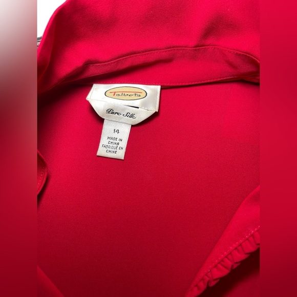 Talbots Red 100% Silk Button Down Blouse Size 14 - Picture 4 of 5